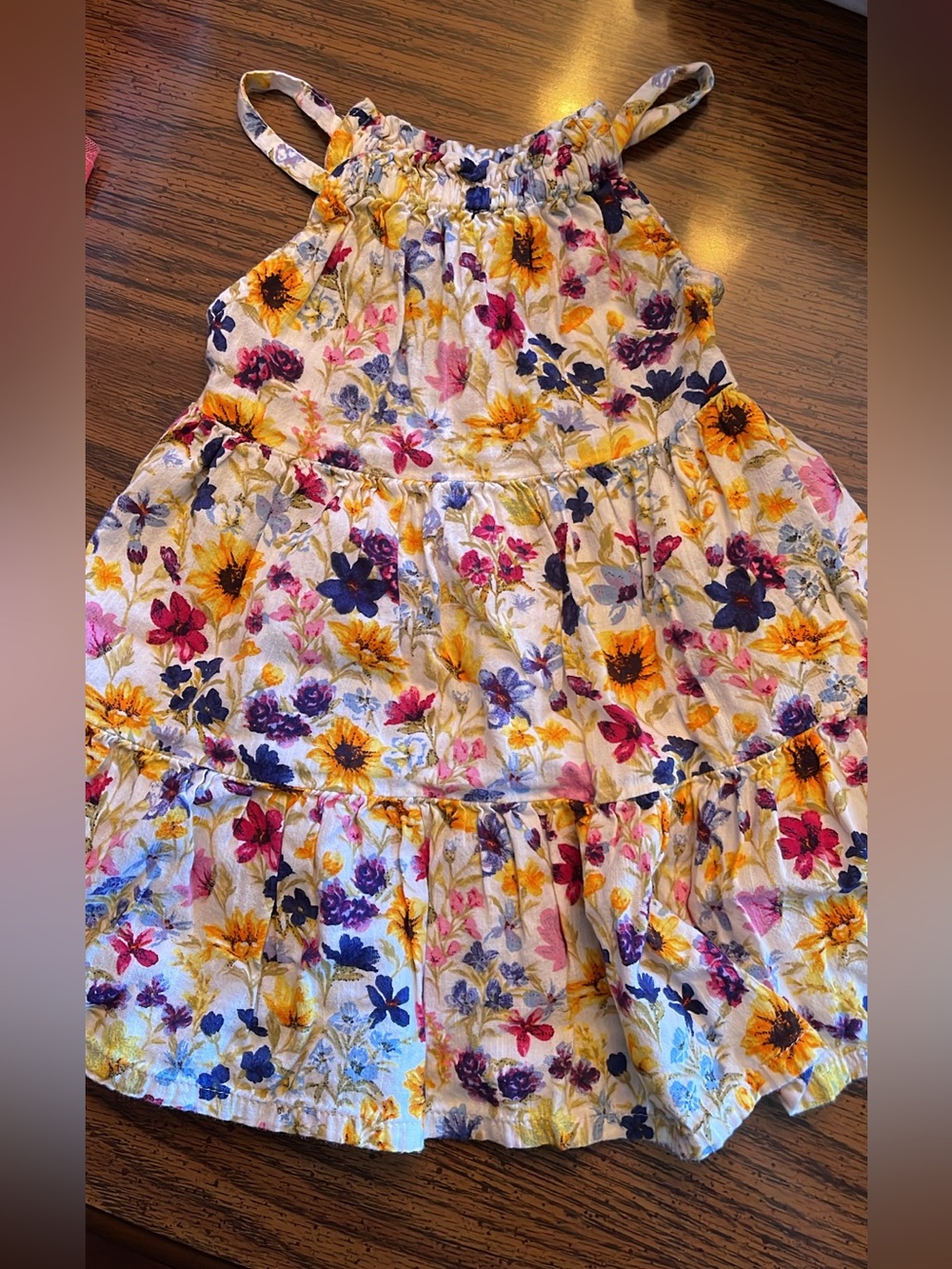 Old Navy Floral Tiered Sundress in White with Yellow, Pink & Blue Flowers